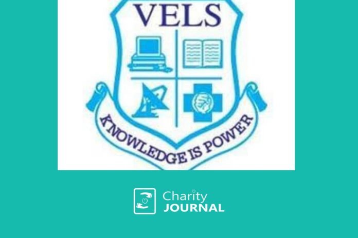 Logo featuring the VELS crest with academic and innovation symbols and the motto “Knowledge is Power” representing VELS V-Fund 6.0 University Accelerator Program for Women Entrepreneurs