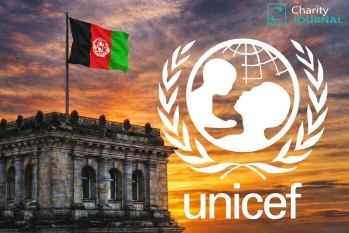 UNICEF logo and Afghanistan flag