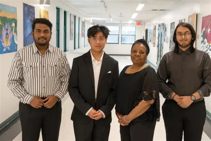 Four of the 11 LaGuardia Community College students that received scholarships from the Southpole Foundation