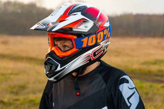 A biker wearing a helmet