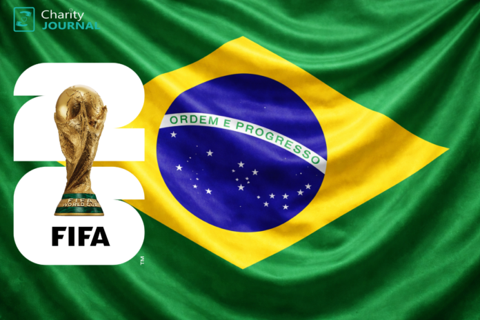 Brazil's flag and FIFA World cup trophy