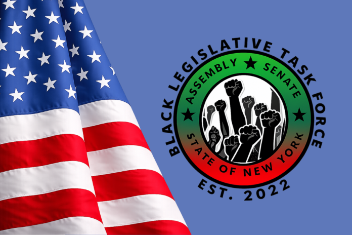 US Flag and Black Legislative taskforce logo