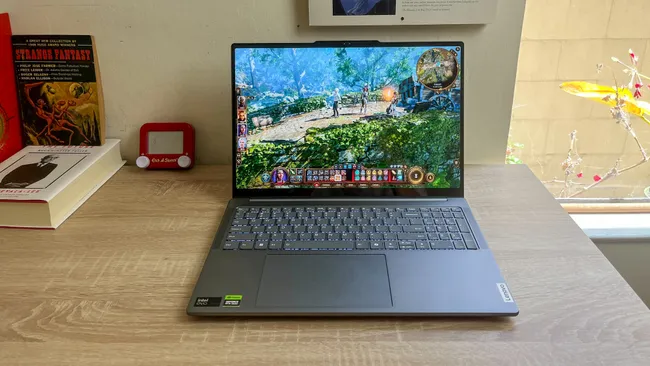 A Lenovo laptop on a table