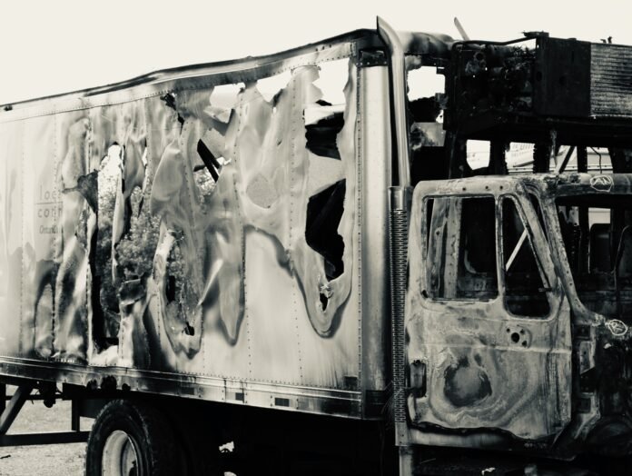 A burnt truck